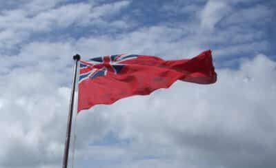 UK Merchant Navy flag flying. Via Flickr.