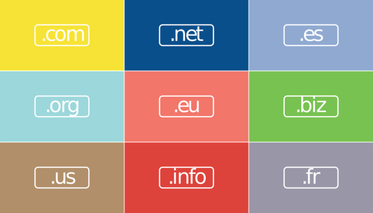Table of different top level domain names, each in a different coloured box. Image: Pixabay