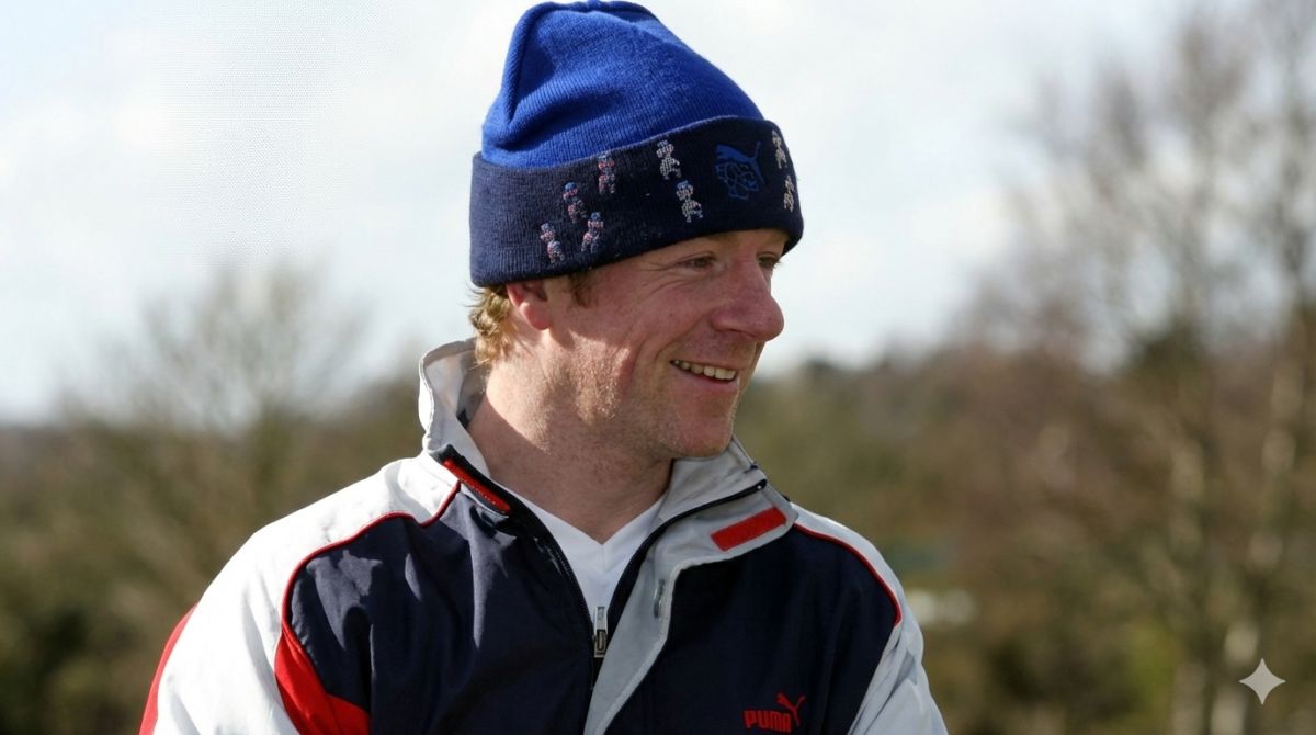 Rangers scarf badge on a blue hat. Upscaled with Gemini AI.