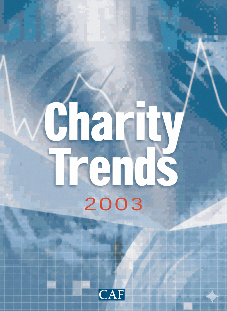 Charity Trends 2003 cover. Upscaled 2026 with Gemini AI by Howard Lake for improved legibility and size.