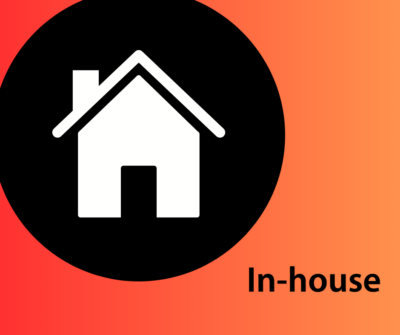 In-house - illustration of a house icon on an orange background.