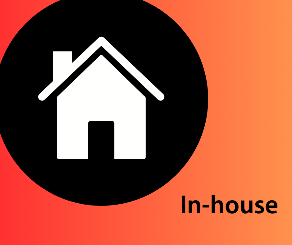 In-house - illustration of a house icon on an orange background.