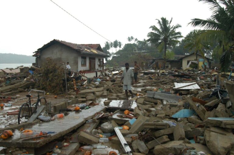 Galle village in Sri Lanka, destroyed by the 2004 tsunami, as villagers begin the cleanup. Photo: Til Mayer IFRC.