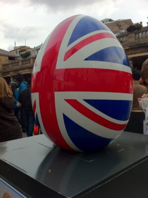 Giant egg in a union flag. Photo: Howard Lake