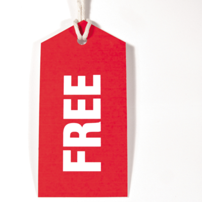 Red clothing tag with the word 'free' on it. Canva.com