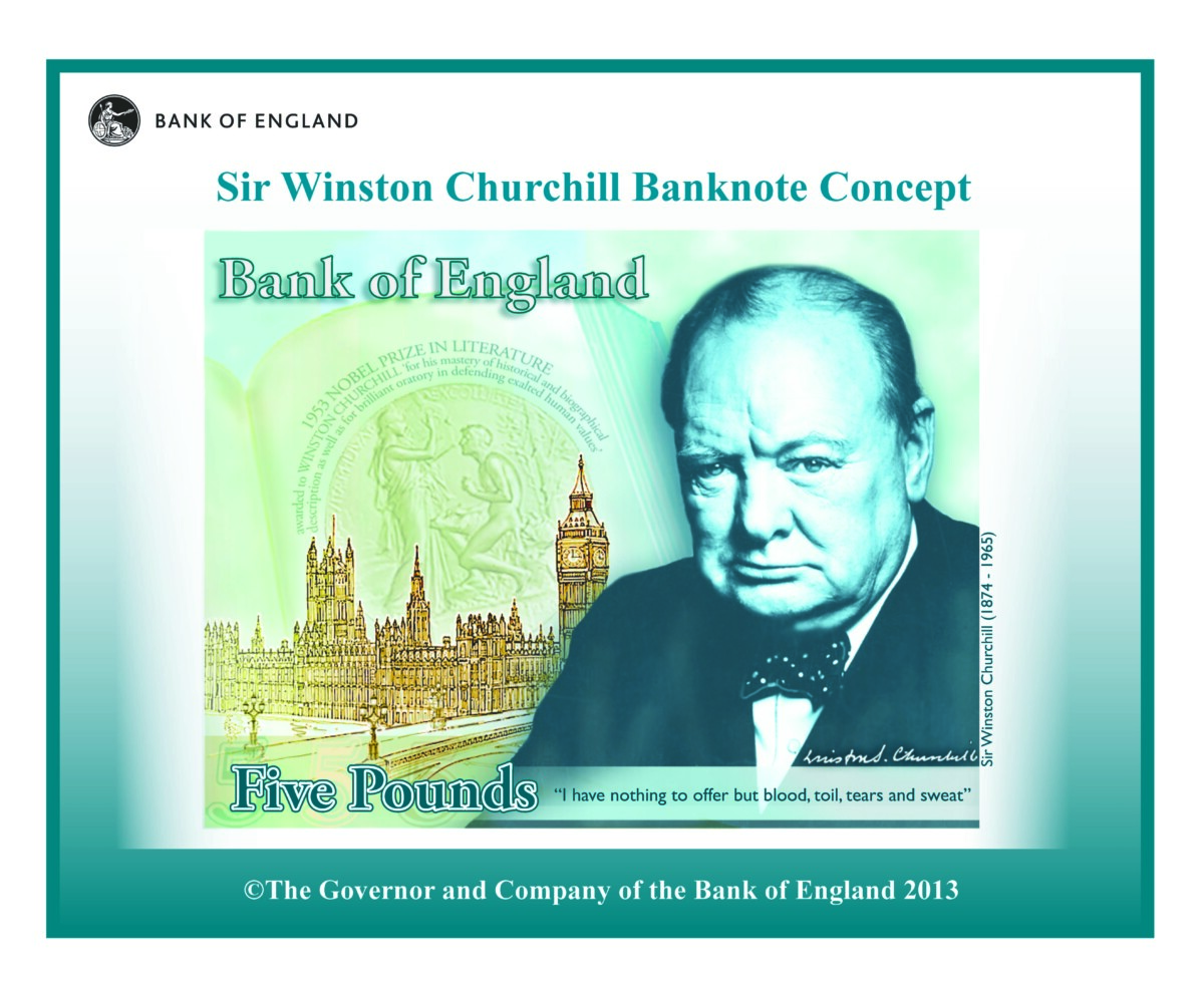 Winston Churchill bank note concept. Copyright: Bank of England