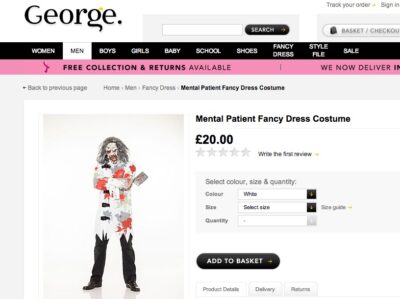 Asda "mental patient" fancy dress costume for sale on its website in 2013.