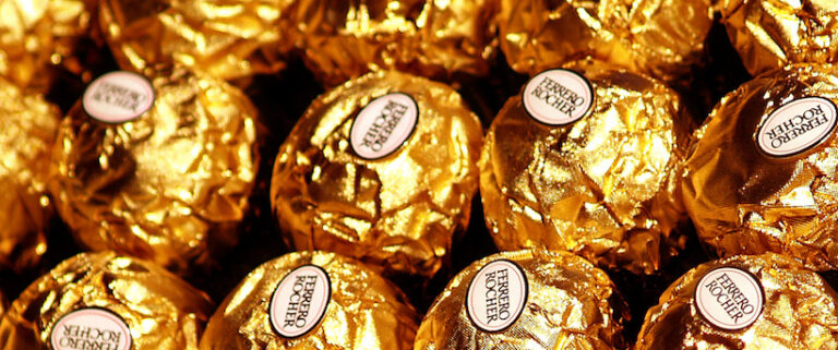 Ferrero Rocher chocolates in their gold wrapping.