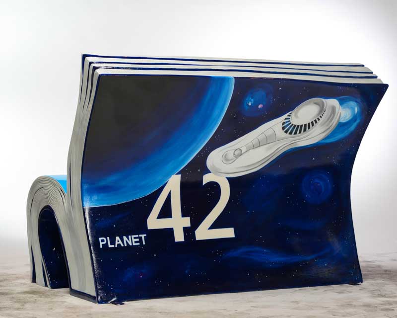 Books About Town - Hitchhikers' Guide to the Galaxy book bench (reverse)