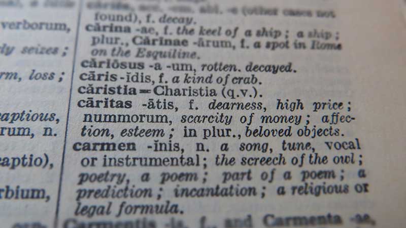 The Latin word 'caritas' in a Latin to English dictionary