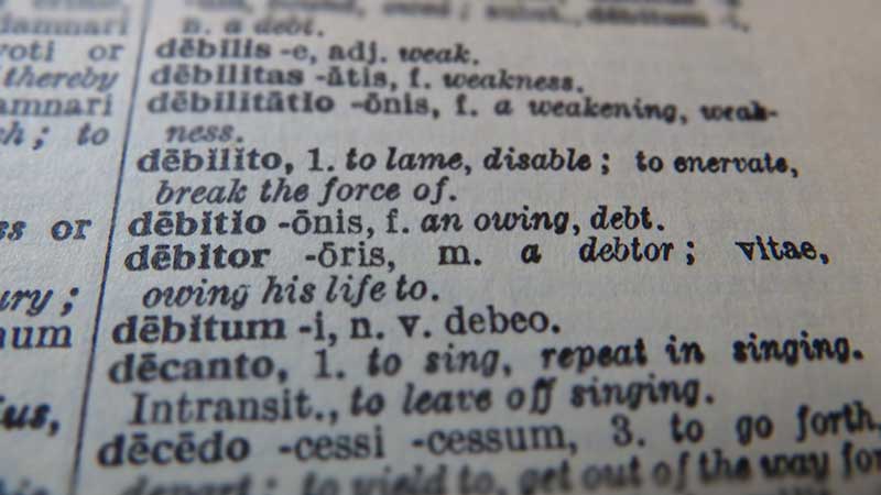 The Latin word 'debitor' in a dictionary
