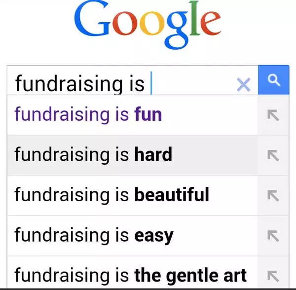 'Fundraising is...' Google autocomplete results.