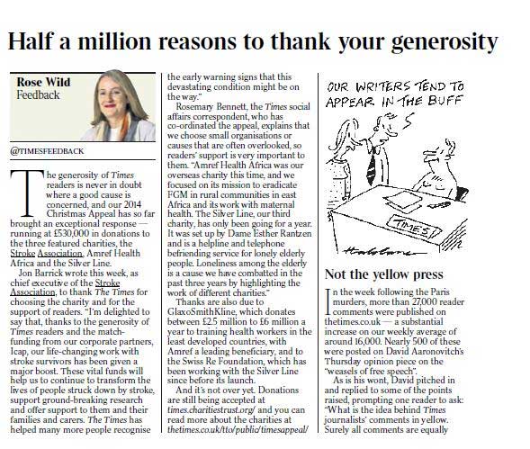 Thank you to The Times' readers for supporting its 2014 Christmas appeal