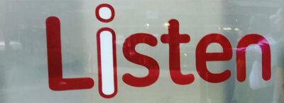 Listen Fundraising - logo on a glass background