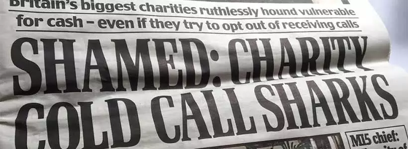 Shamed: charity cold call sharks (Daily Mail front page headline on 7 July 2015)