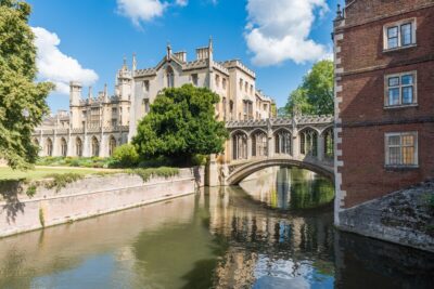St John's College, Cambridge, with bridge across the River Cam.
