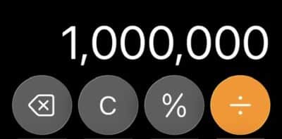 One million on a phone calculator.