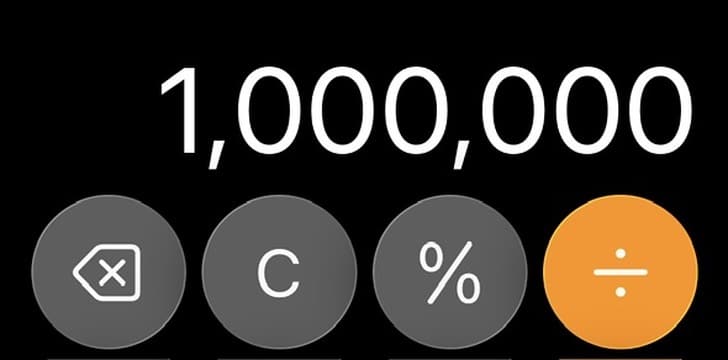 One million on a phone calculator.