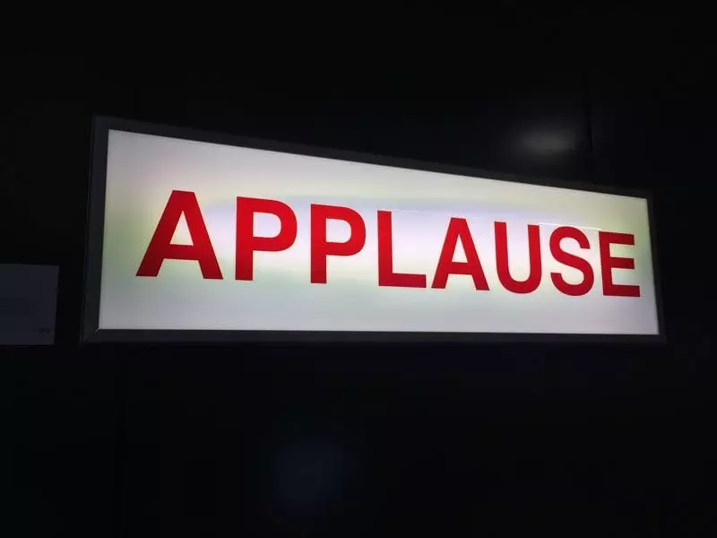 Old BBC studio 'Applause' sign in reception at Pinterest UK