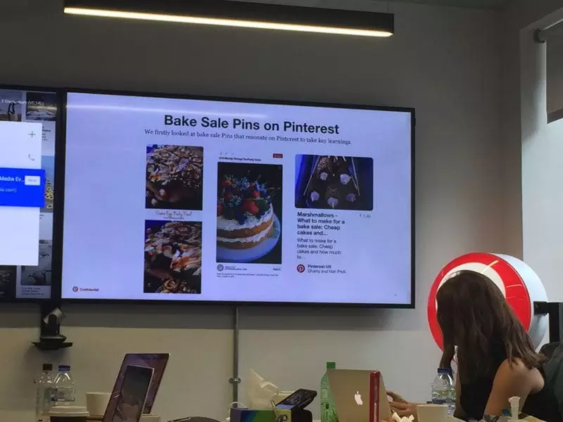 Slide at Pinterest UK showing Comic Relief's Bake Sale board on Pinterest