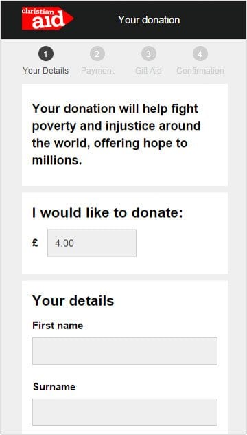 Christian Aid's mobile giving process