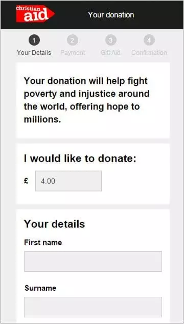 Christian Aid's mobile giving process