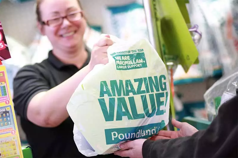 Poundland donates the sales of its 5p plastic carrier bags to charity