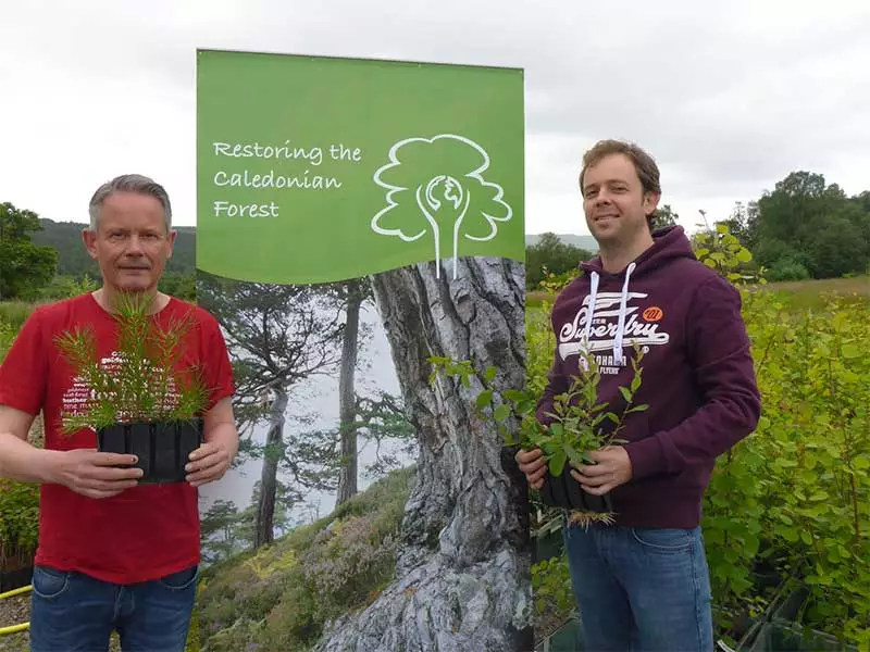 Trees for Life’s Chief Executive Officer Steve Micklewright (left) and Paul Thomas, Superdry’s Energy and Environment Manager