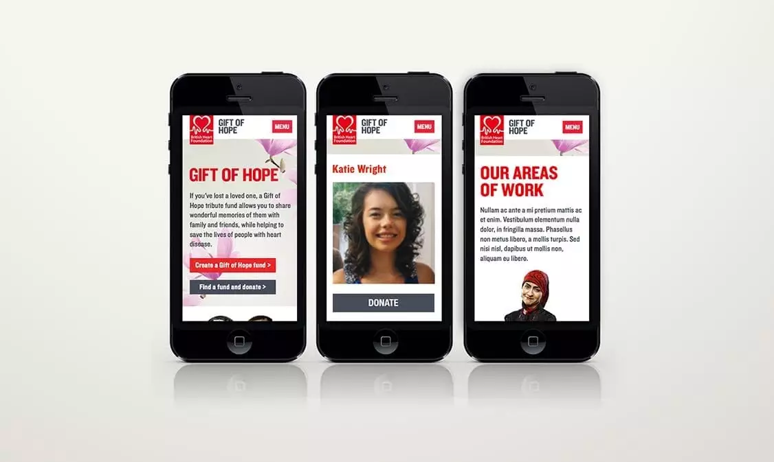 BHF Gift of Hope mobile redesign