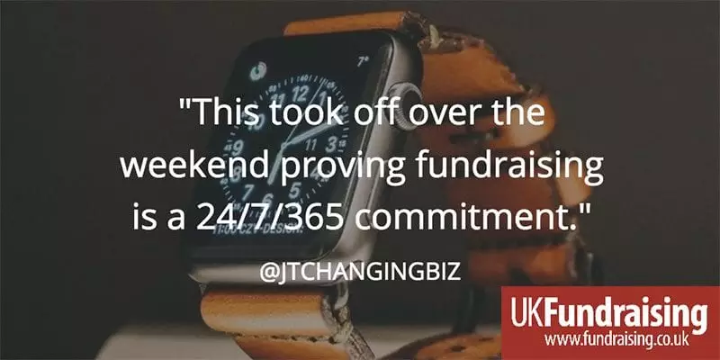 "This took off over the weekend proving fundraising is a 24/7/365 commitment" - @jtchangingbiz