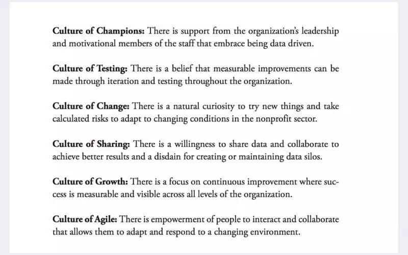 List of organisational culture types from Data Driven Nonprofits