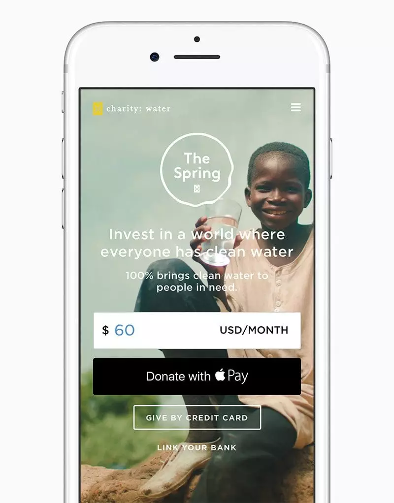 Donate to charity: water via Apple Pay