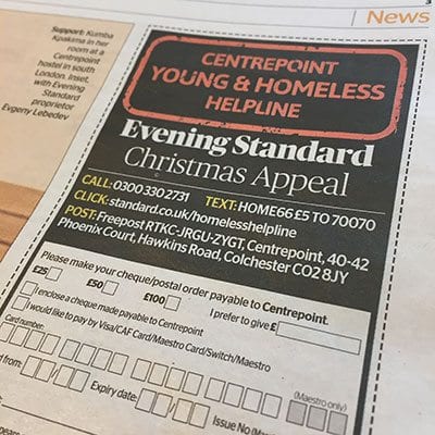 Evening Standard Christmas appeal 2016 - form