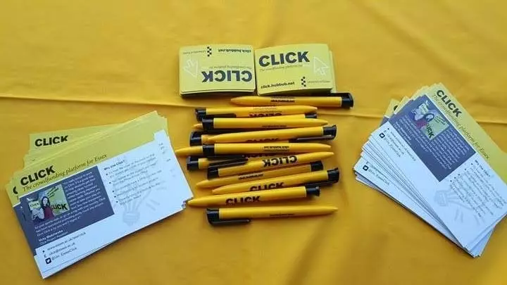Pens and postcards for Click