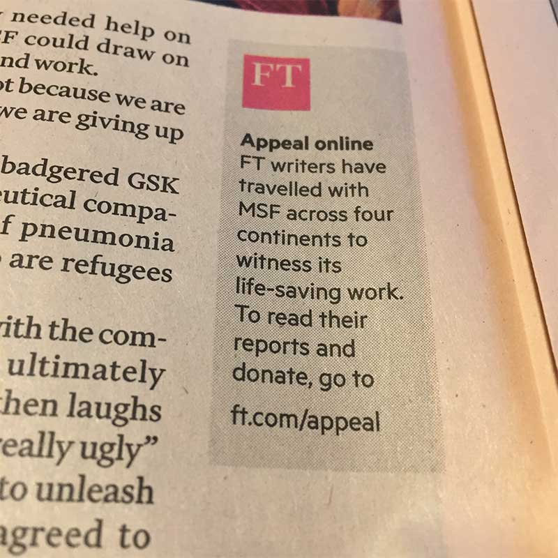 FT's Seasonal Appeal for MSF in 2016