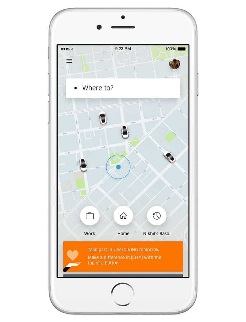 UberGIVING option on Uber's app