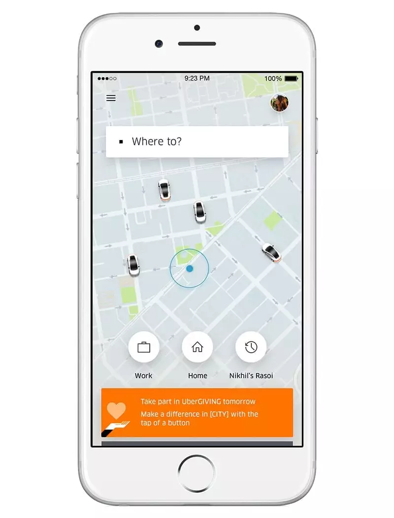 UberGIVING option on Uber's app