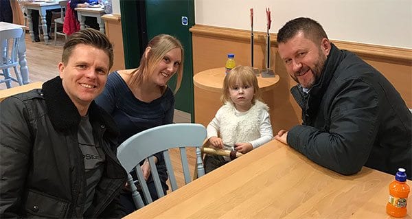 Jake Humphrey with Freya and her parents - photo: Jake Humphrey