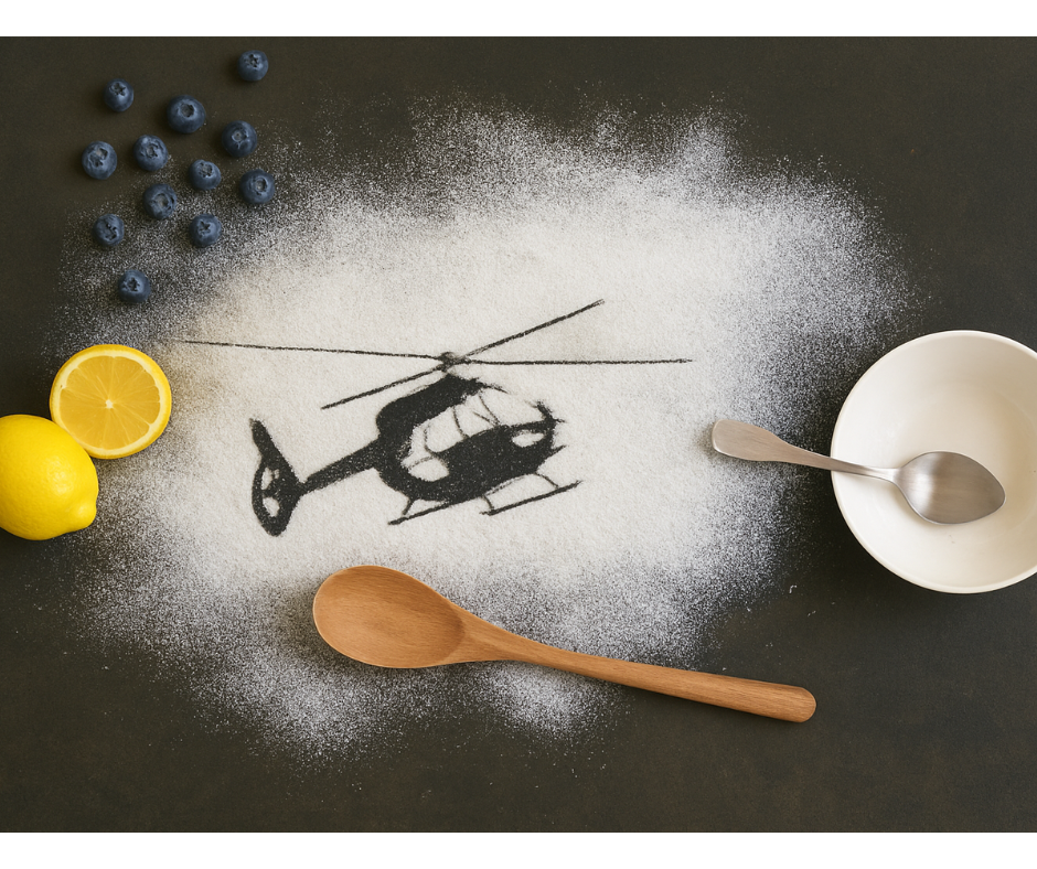 Outline image of a helicopter on a board covered in flour. Image upscaled with Canva AI by Howard Lake 17 February 2026