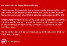 Virgin Money Giving Site Crashes On Day Of Virgin Money London - virgin money giving site crashes on day of virgin money london marathon uk fundraising