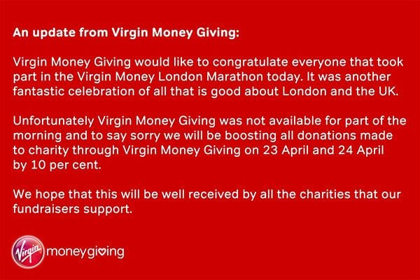 Virgin Money Giving Site Crashes On Day Of Virgin Money London - virgin money giving site crashes on day of virgin money london marathon