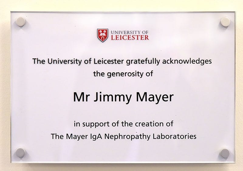 Dedication plaque for Mr Jimmy Mayer's donation