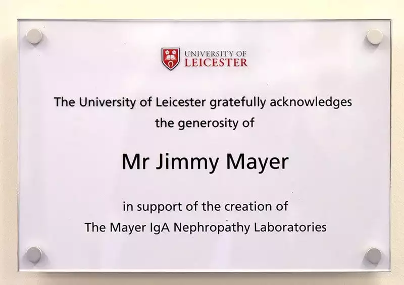 Dedication plaque for Mr Jimmy Mayer's donation