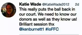 Tweet by Katie Wade - "this really puts the ball back in our court"