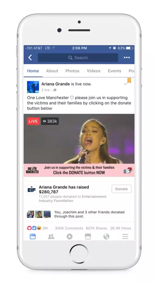 Facebook Live - Ariana Grande fundraising concert in Manchester