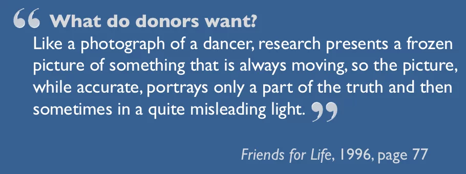 What do donors want? Quotation from Friends for Life (1996)