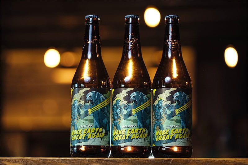 Three bottles of Brewdog's Make Earth Great Again