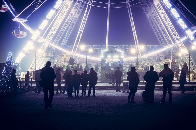 Ferris wheel illuminated