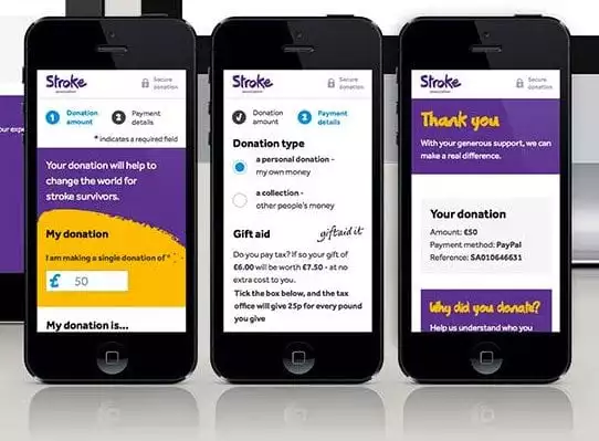 The Stroke Association's redesigned donation process on mobiles
