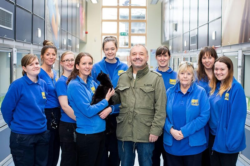 Bob Mortimer and staff at Cats Protection's National Adoption Centre - photo: McCrickard Photography